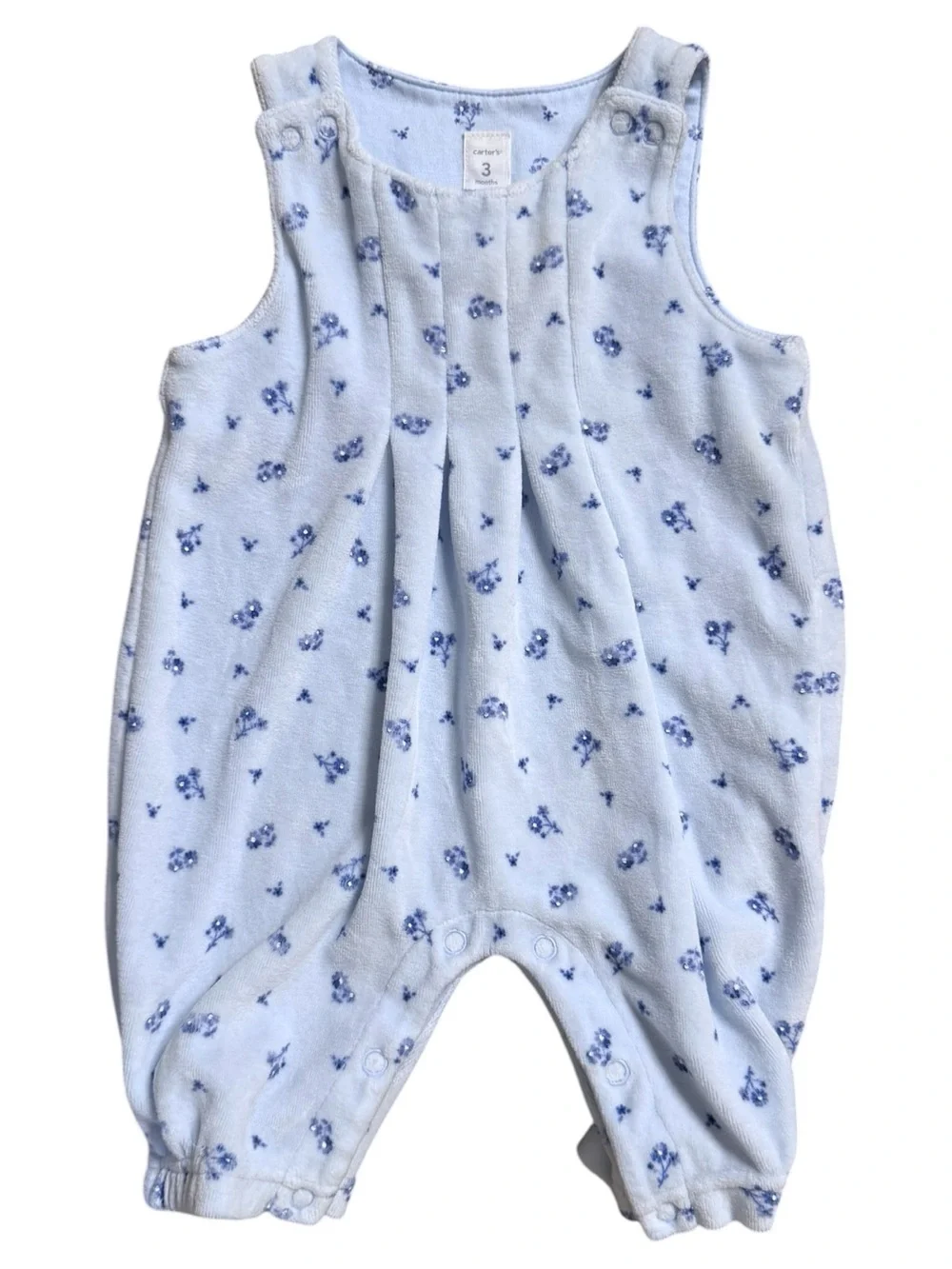 Carter’s Baby Girl 2-Piece Outfit Set Blue Floral Velour Romper & White Top 3M